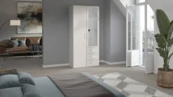 Draaideurkast Compact met laden en hout- en spiegeldeuren