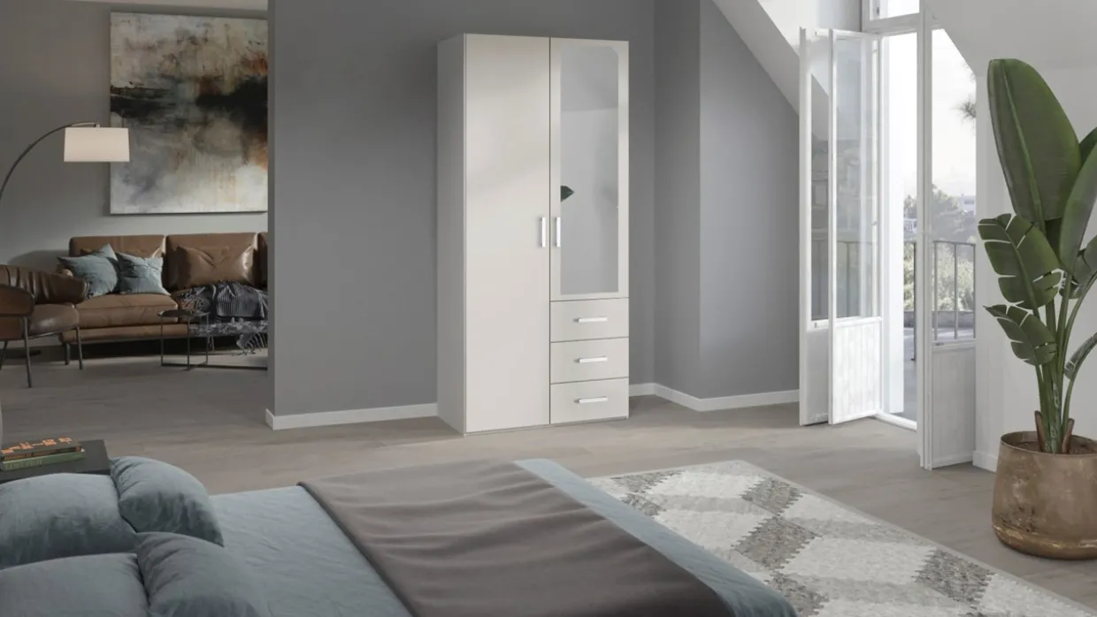 Draaideurkast Compact met laden en hout- en spiegeldeuren