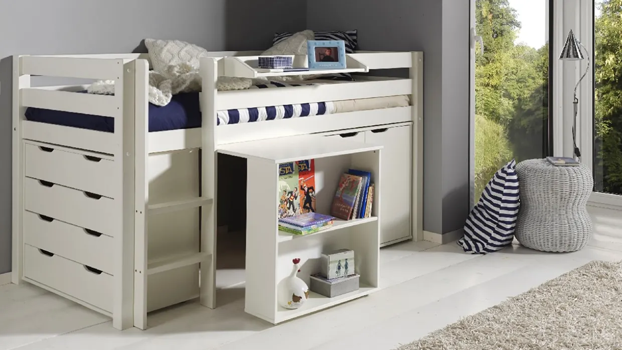 Halfhoogslaper Pino met commode 4 laden, commode 2 deuren, hangtablet en bureau