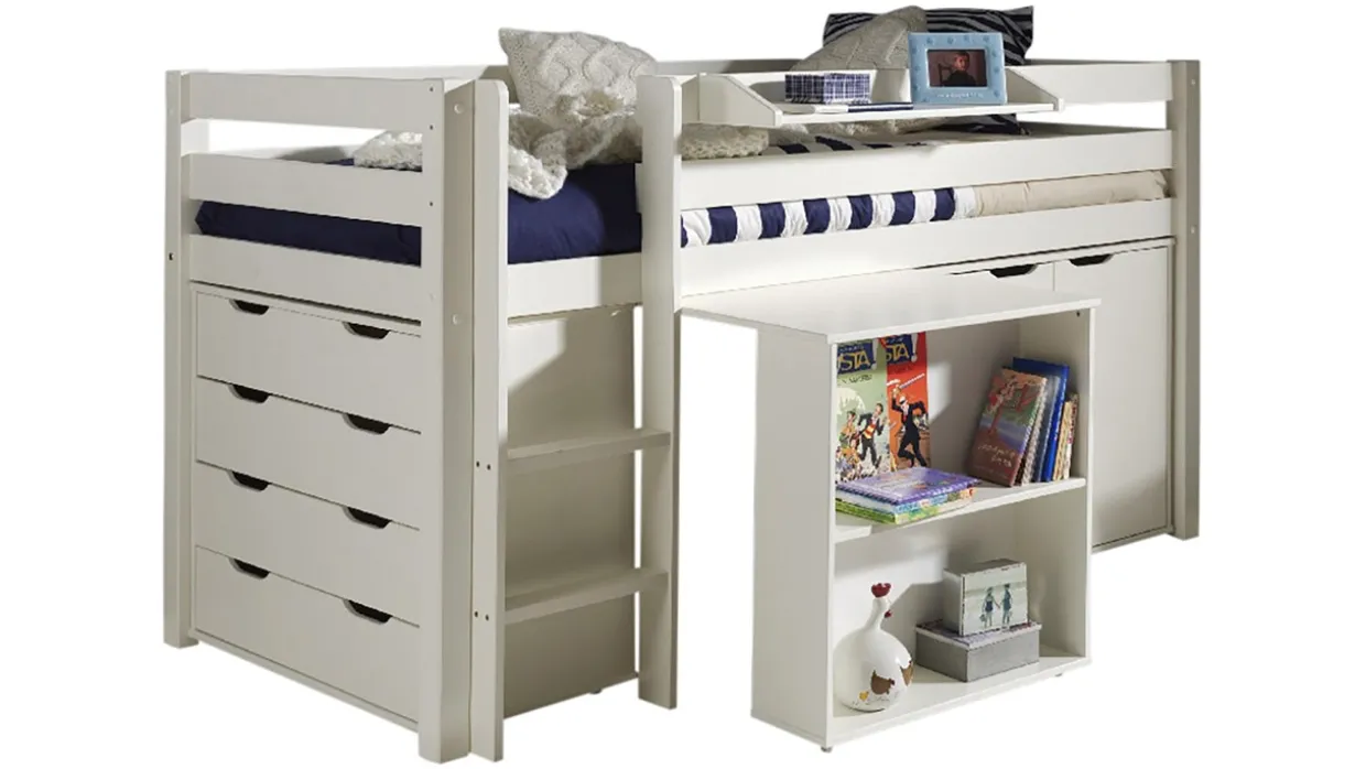 Halfhoogslaper Pino met commode 4 laden, commode 2 deuren, hangtablet en bureau