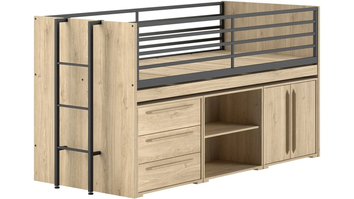 Halfhoogslaper Sam met boekenkast, commode 2 deuren en commode 3 laden