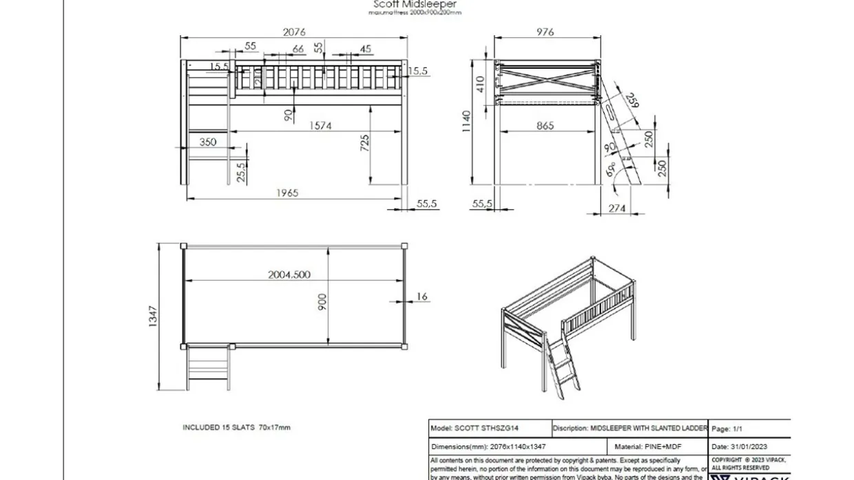 Halfhoogslaper Scott met bureau en commode