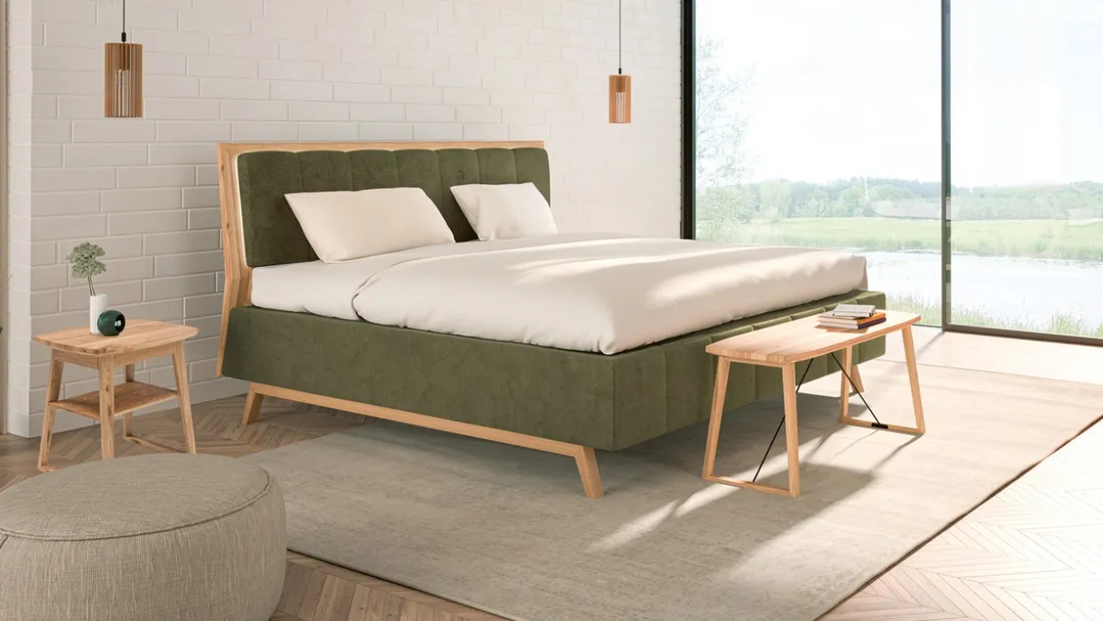 TEMPUR® Bed Design met hoofdbord Lines, Ergo smart base, Pro Luxe matrassen, 2 nachttafels en voetenbank